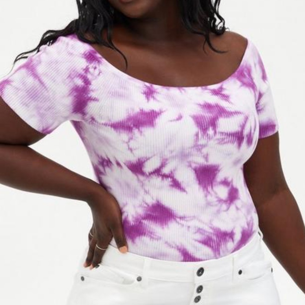 Torrid Pullover Off-Shoulder Cropped Tie Dye Short Sleeve Sweater